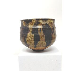 Handmade Pottery Bowl Rustic Earthy Decor Brown Black Glazed Redware Drip